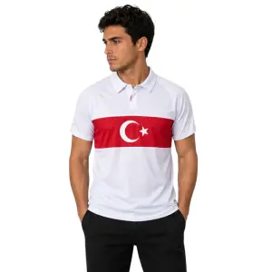 Türkiye MC2026-1 Ay-Yıldızlı Retro Polo Yaka Tişört Beyaz - Kırmızı Beyaz