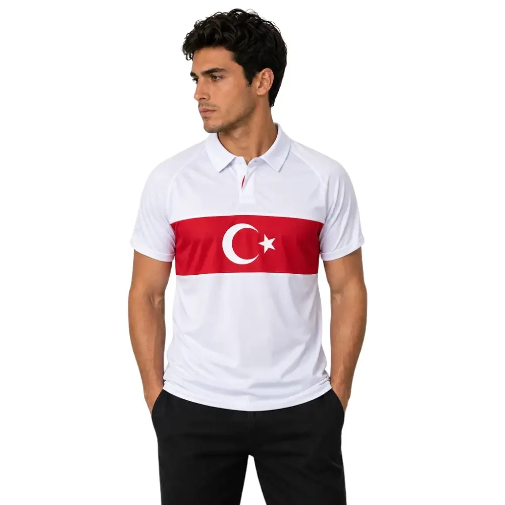Türkiye MC2026-1 Ay-Yıldızlı Retro Polo Yaka Tişört Beyaz - 1