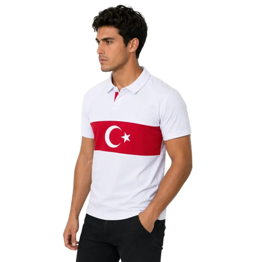 Türkiye MC2026-1 Ay-Yıldızlı Retro Polo Yaka Tişört Beyaz - 2