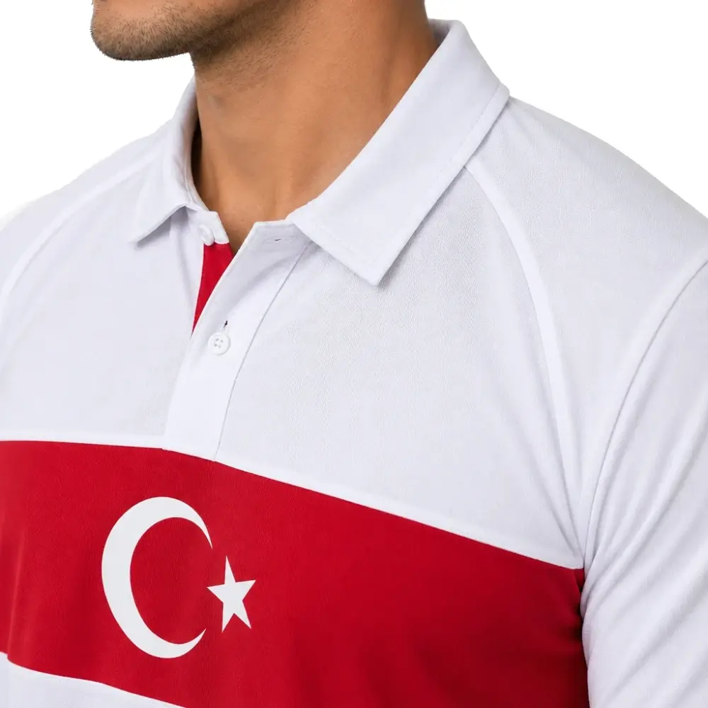 Türkiye MC2026-1 Ay-Yıldızlı Retro Polo Yaka Tişört Beyaz - 3