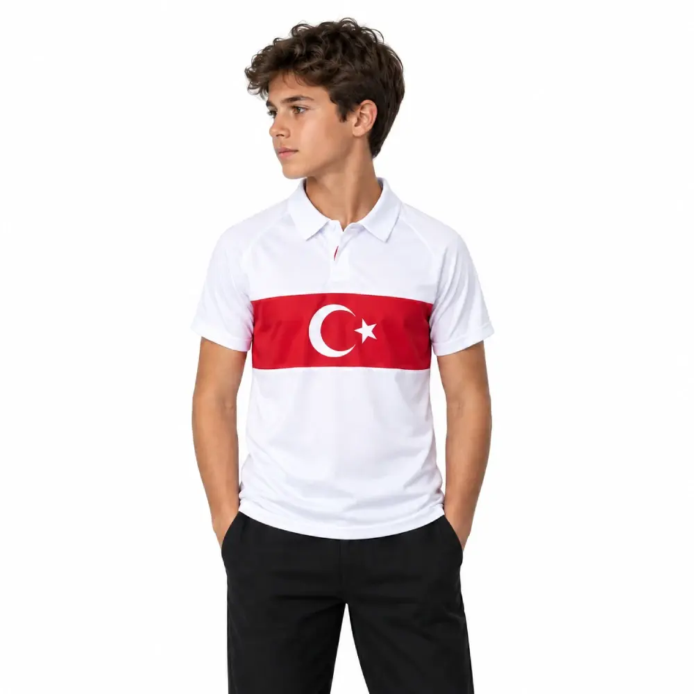 Türkiye Mc2026-2 Ay-Yıldızlı Retro Polo Yaka Çocuk Tişört Beyaz - 1