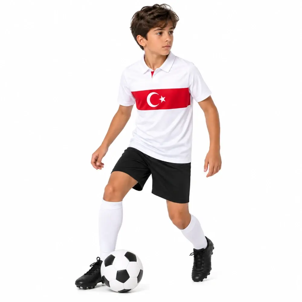 Türkiye Mc2026-2 Ay-Yıldızlı Retro Polo Yaka Çocuk Tişört Beyaz - 3