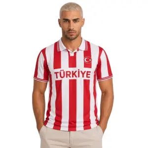 Türkiye MC2026-3 Polo Çizgili Tişört Kırmızı-Beyaz - Kırmızı Beyaz