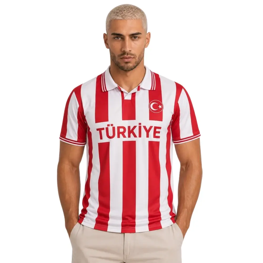 Türkiye MC2026-3 Polo Çizgili Tişört Kırmızı-Beyaz - 1
