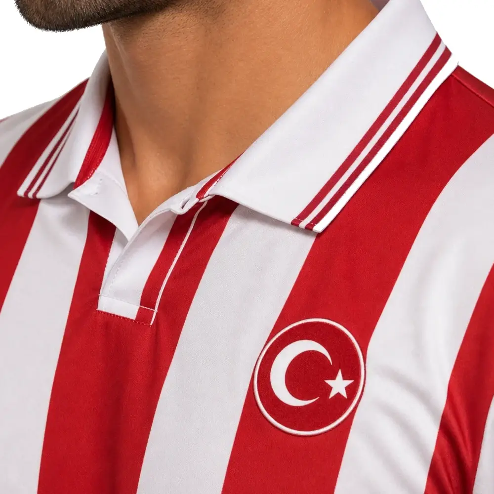 Türkiye MC2026-3 Polo Çizgili Tişört Kırmızı-Beyaz - 3